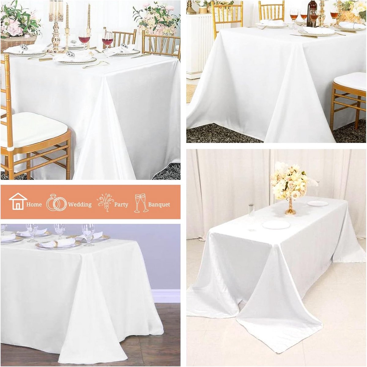 Witte Rechthoekige Tafelkleed Polyester 228x366cm Wasbaar voor Feest en Diner