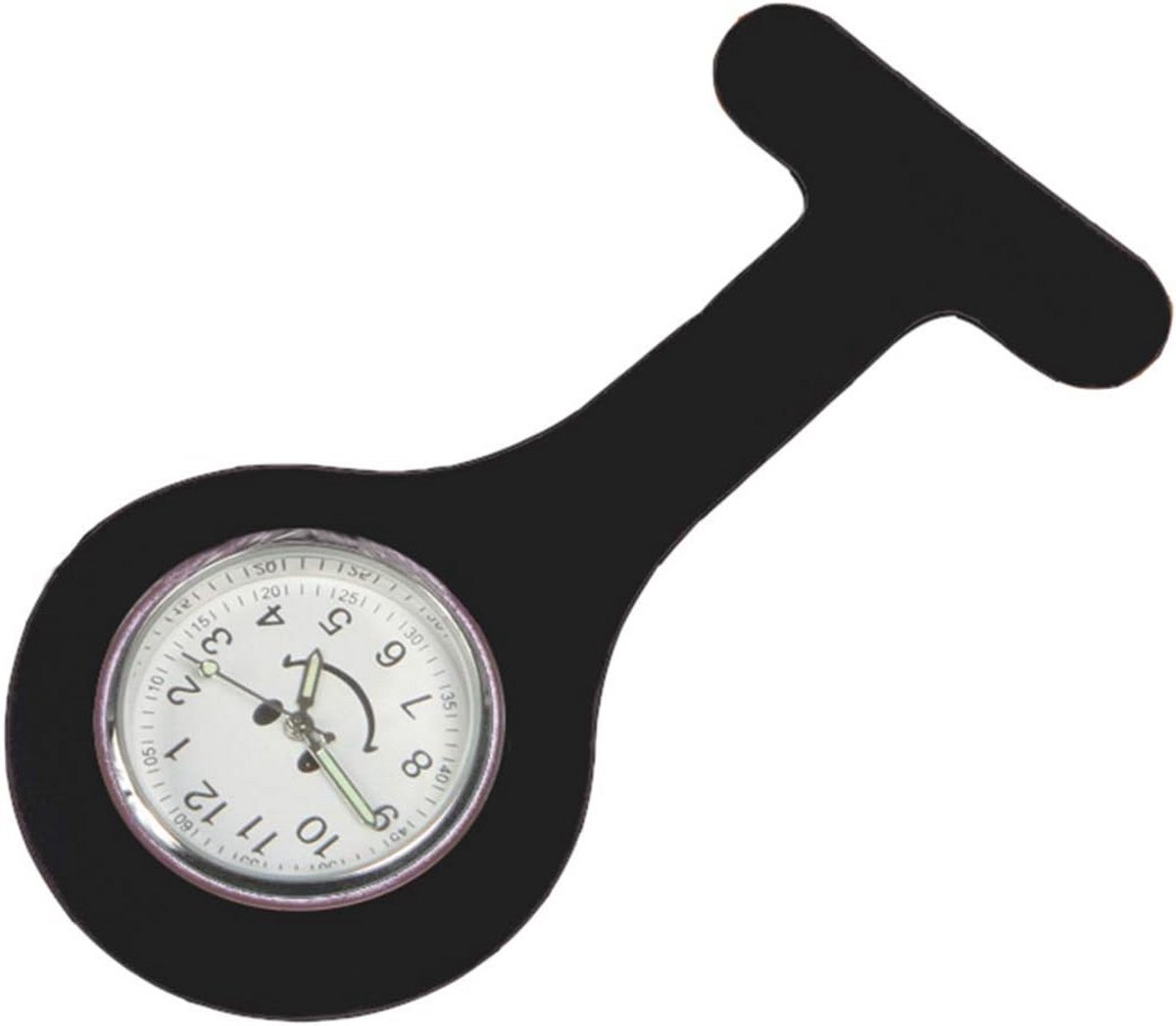 Zusterhorloge Siliconen met Speld voor Kleding - Zwarte Dokter Polshorloge met Grote Wijzerplaat