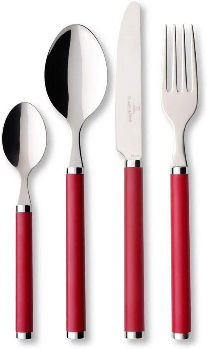 24-delige Bestekcassette met Rood Rozen Design - Complete Bestekset voor 6 Personen