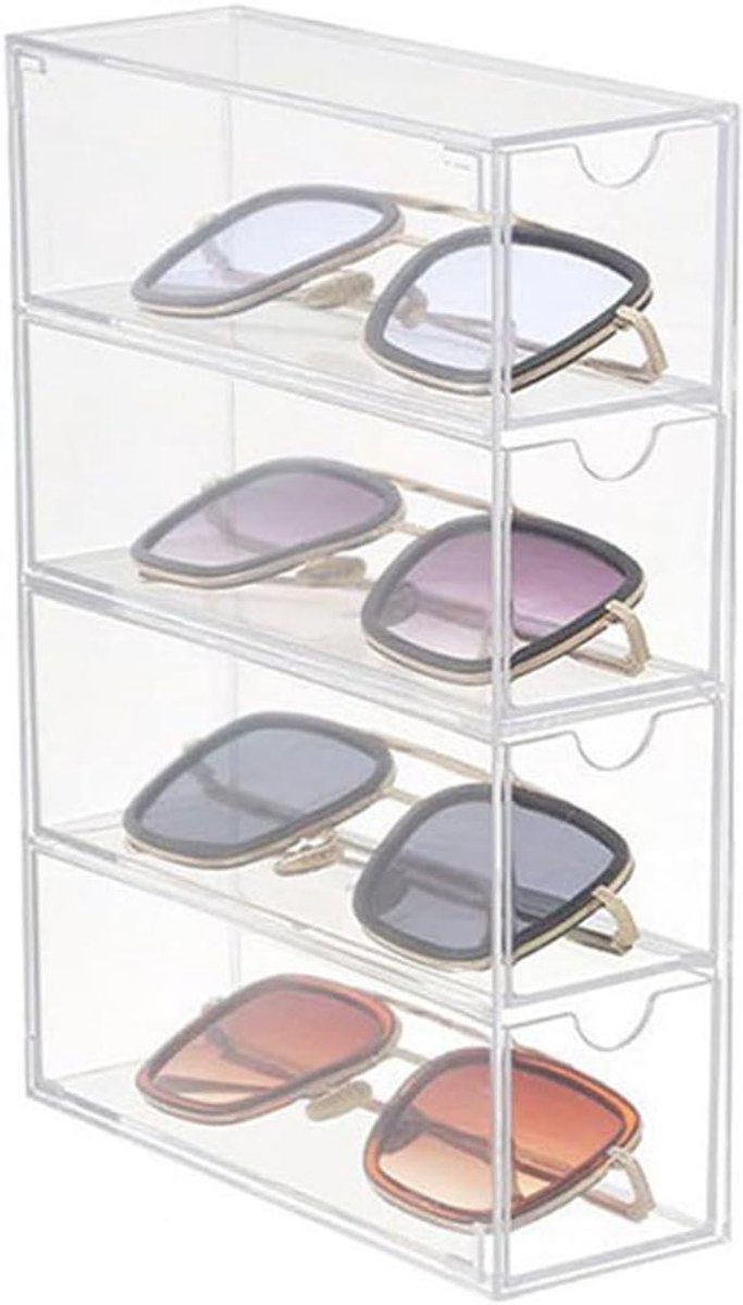 Brilopberger voor zonnebrillen en leesbrillen - Stijlvol - Transparant kunststof - Opbergdoos met laden - Sieraden - Horloges - Multifunctioneel - Voor thuisgebruik - Groot formaat - Zwart
