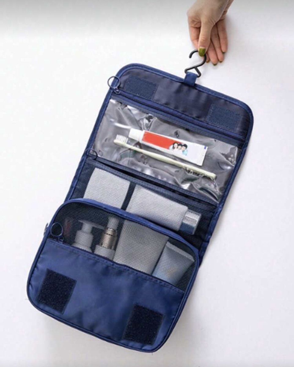 Travel Toilettas met Haak – Donkerblauw - Navy - Compacte & Opvouwbare Travel Organizer – 24x19x8 cm