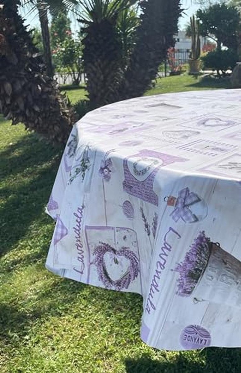 Vuilafstotend rond tafelkleed - Shabby Chic paars en wit - 160 cm