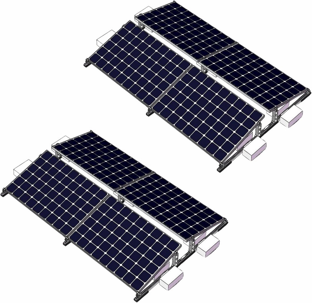 Zonnepaneelhouder voor plat dak - Montagesysteem voor 4 zonnepanelen met 10° helling