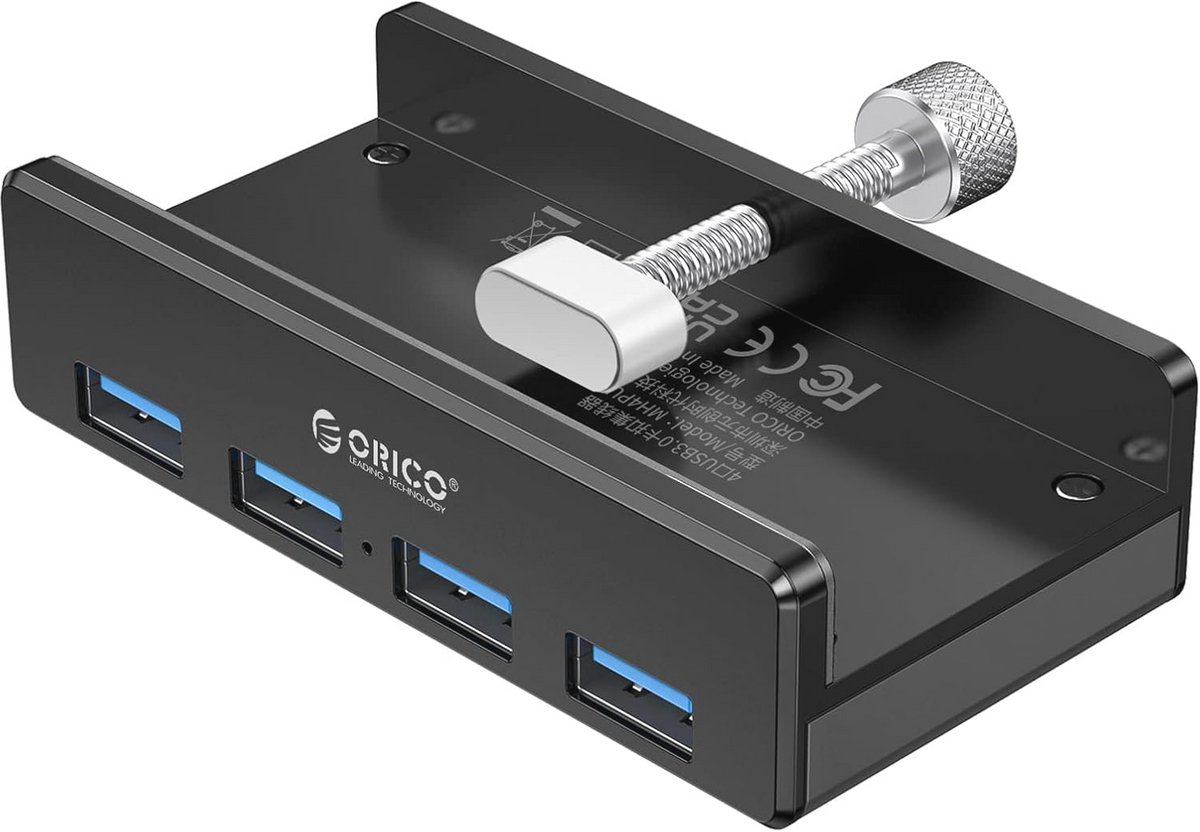 4-Port USB 3.0 Hub - Super Speed Mini Aluminium Data Hub met Klem voor Bureaus en Monitoren