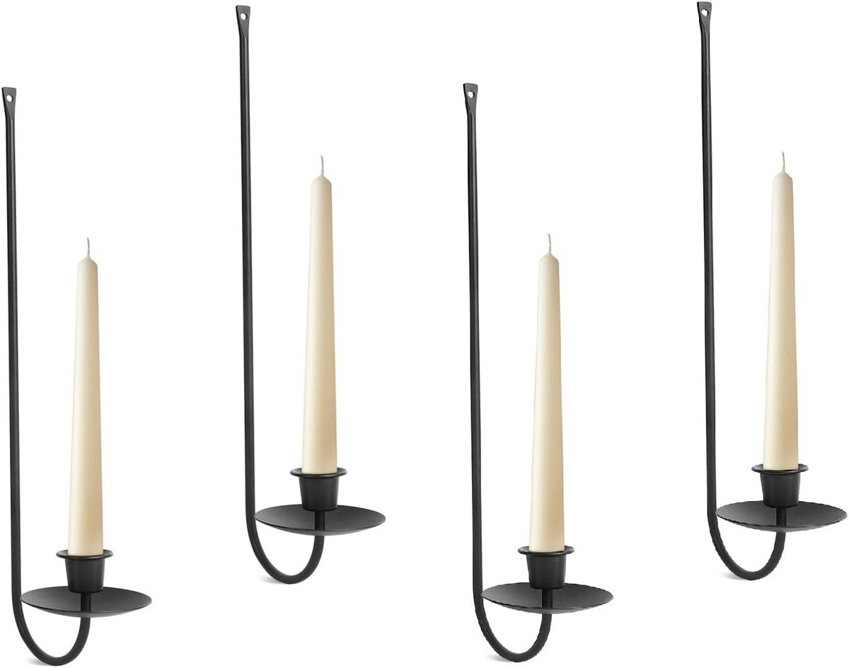 Set van 4 Zwarte Metalen Wandkandelaars - Stijlvolle Moderne Wanddecoratie