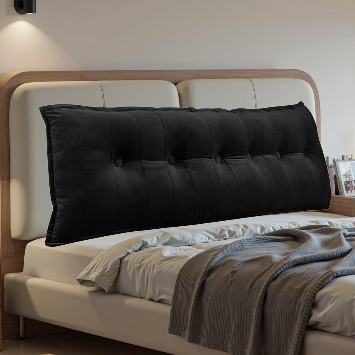 Groot Steunkussen voor Rug en Hoofd - Hoofdeinde Zitkussen voor Bank en Bed (Zwart, 50x180