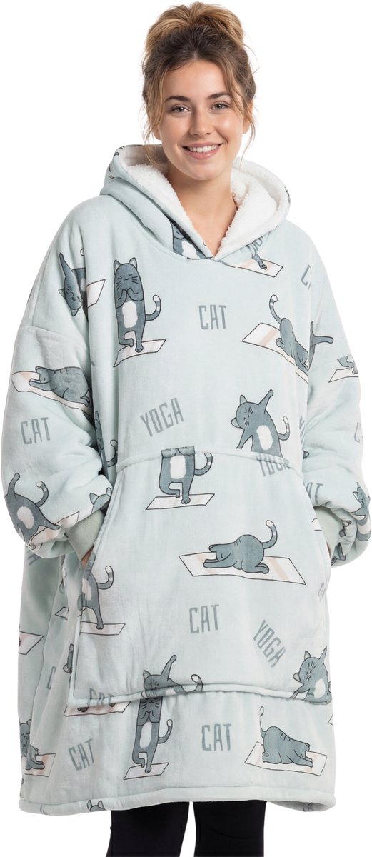 JAXY - Hoodie Deken Dames en Heren - Fleece Deken Met Mouwen - Snuggle Hoodie 1450 gram - Yoga Kat