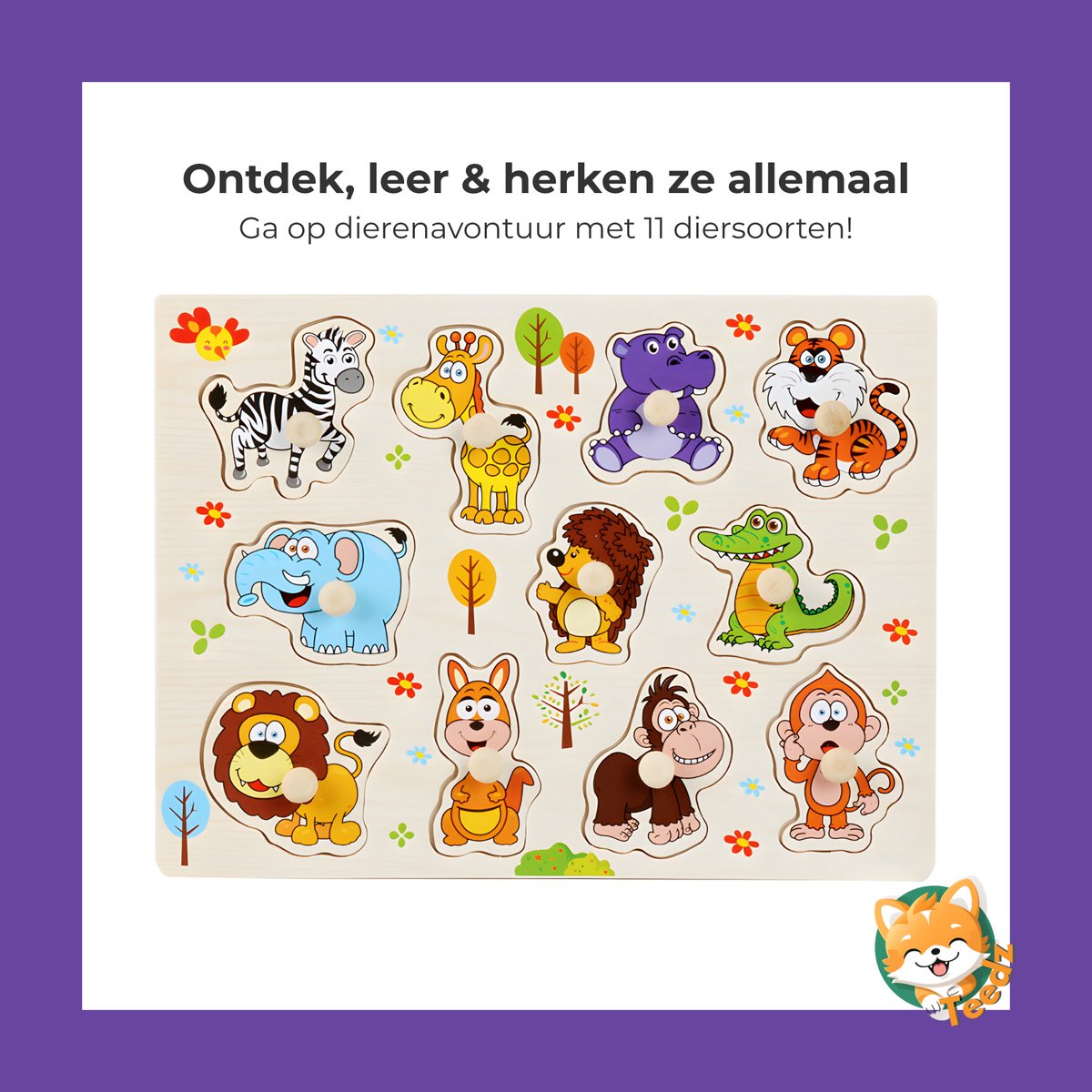 Dieren - Houten puzzels voor kinderen 1 jaar / 2 jaar / 3 jaar - Educatief speelgoed - Cadeau jongen / meisje - Baby / Dreumes / Peuter - Traktatie - Uitdeelcadeaus — afbeelding 3