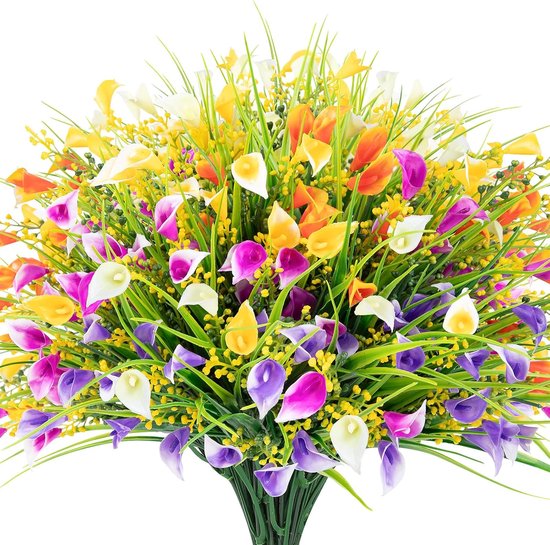 Daity 10-delige set - Kunstbloemen voor buiten - UV-bestendige kunstplanten en -bloemen - plastic calla lelies - geschikt voor huisdecoratie - kamerplanten in vazen.