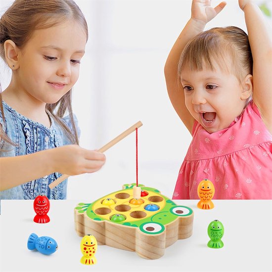 Houten visspel voor peuters, houten kikker, magnetisch visspeelgoed, kleurensorteerpuzzel, Montessori kleuterschool, fijne motoriek voor jongens en meisjes van 3, 4 en 5 jaar oud van Edoozi. — afbeelding 4
