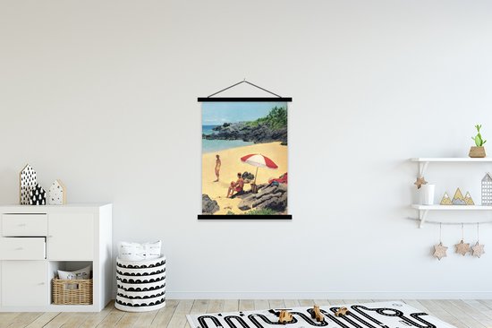 Illustration Vintage d'un poster en textielposter vacances à la plage à lattes noir 120x160 cm - Tirage photo sur plaque scolaire (décoration murale salon / chambre) XXL / Groot format!