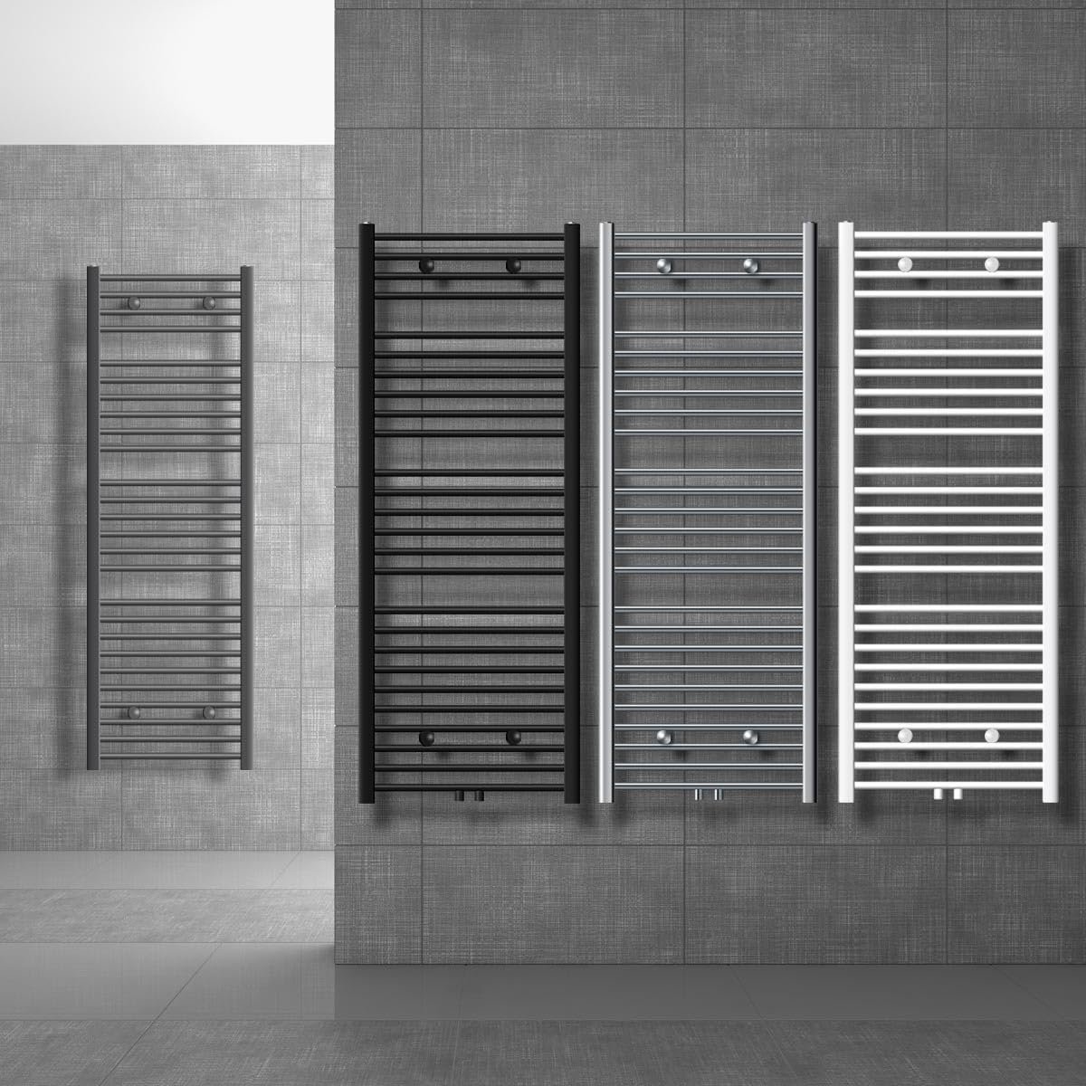 Badkamerradiator Middenaansluiting 500x1500 mm Antraciet Recht met Thermostaat en Aansluitset Hoek