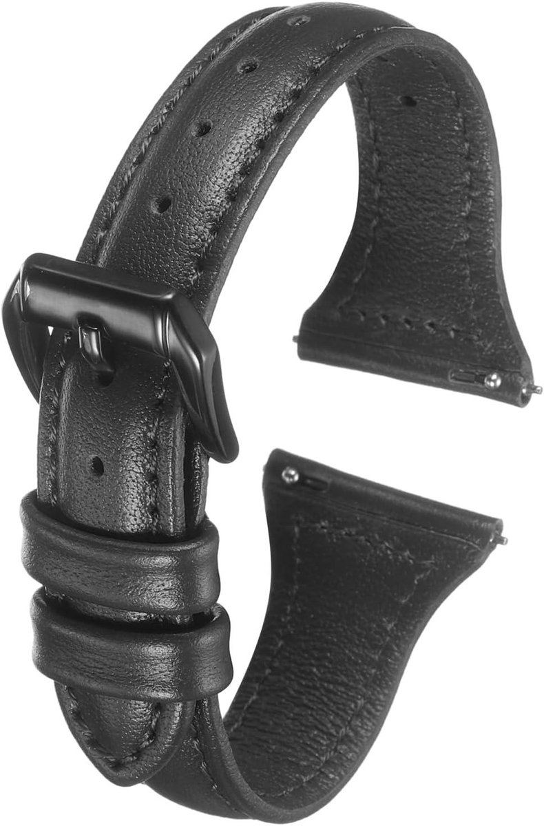 VVGoods - Echt leren horlogeband 22 mm met snelsluiting in elegant dun design - zwart-zwart
