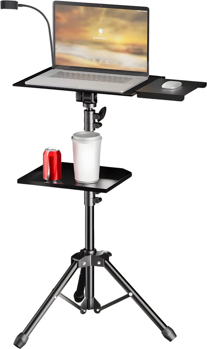 Projectorstatief - Laptopstatief – Opvouwbaar Statief met Plateau - Voor Studio, Presentatie - Staand Computerbureau - Hoogte 125 cm - Zonder wielen
