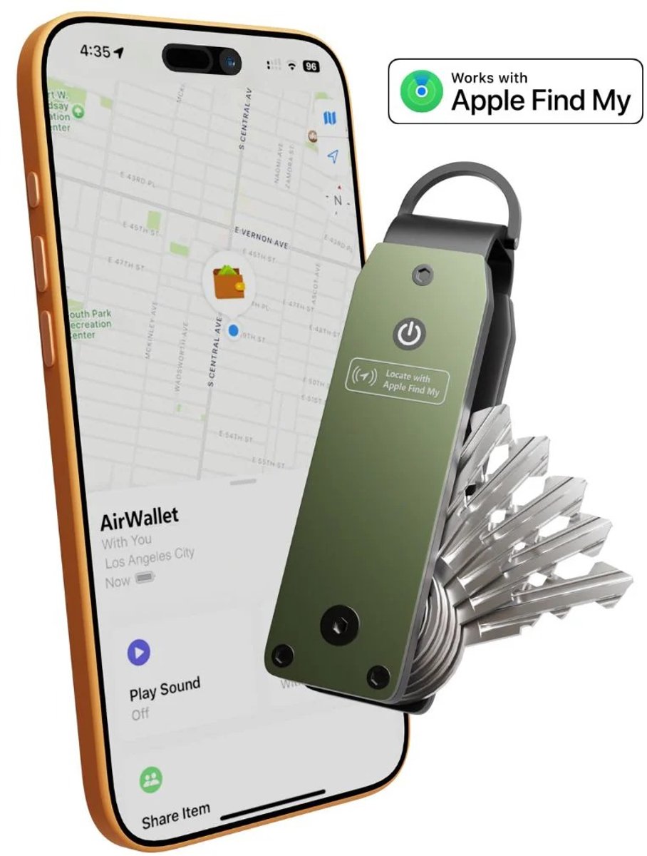 Locatie Tracker - Sleutelhouder – Key Organizer – Aluminium – Werkt met Apple Find My – Bluetooth GPS tracker zonder abonnement - Vervangbare Batterij – Robuust voor Max. 5/6 Sleutels – Inclusief Bevestigingsclip & Minischroevendraaier