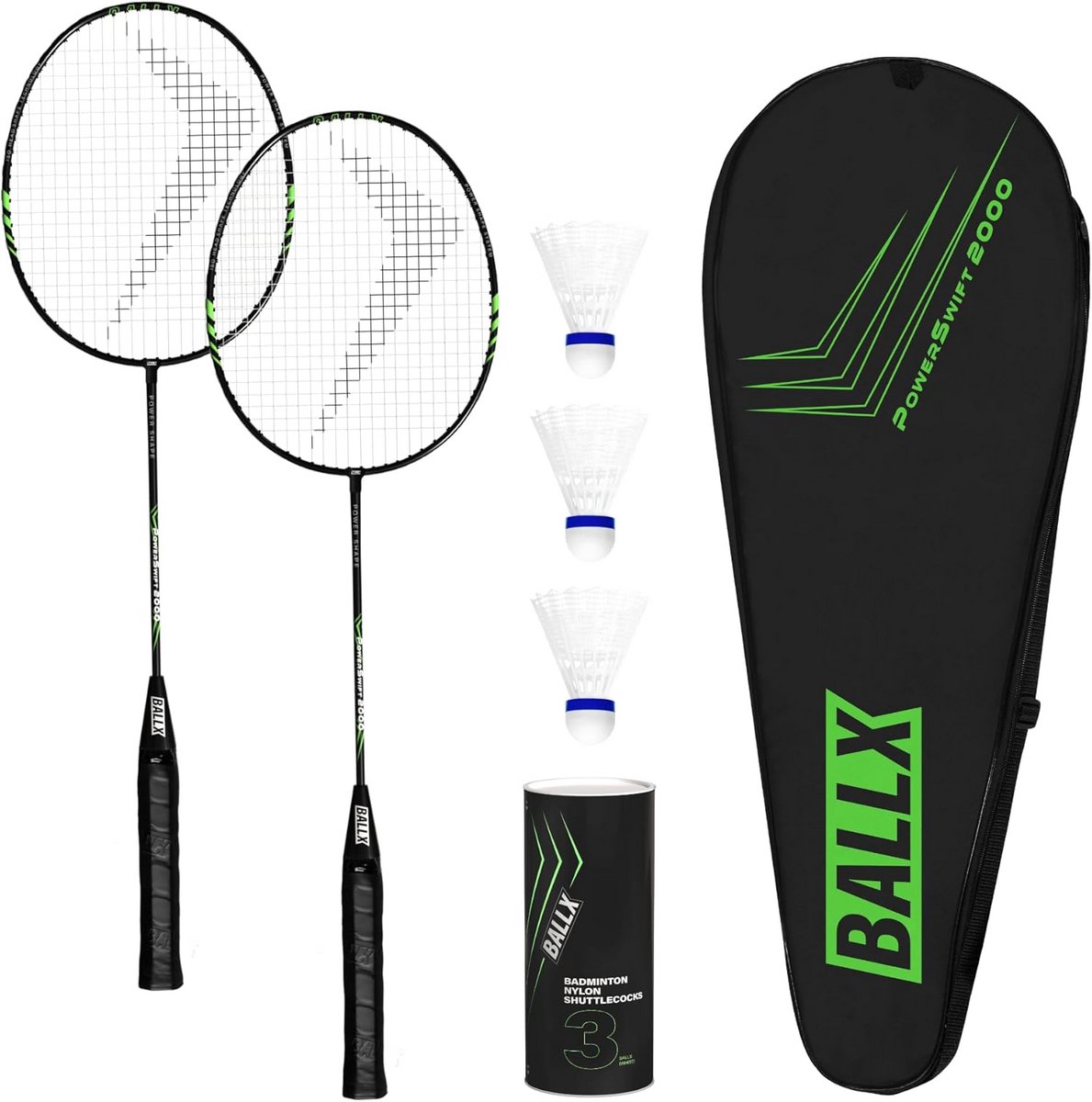 Badminton Set voor 2 Personen - Inclusief Dons- en Kunststof Shuttlecocks & Draagtas