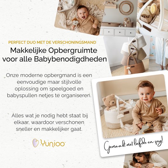 Yunioo Commodemandje en Luiertas - Luiermand voor Baby Kamer - Luier Mand Organizer - Opbergmand kinderkamer - Speelgoedmand - Bruin