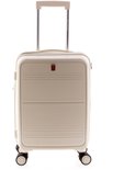 Witte koffer met horizontale ribbels en een decoratieve rand aan de onderkant.