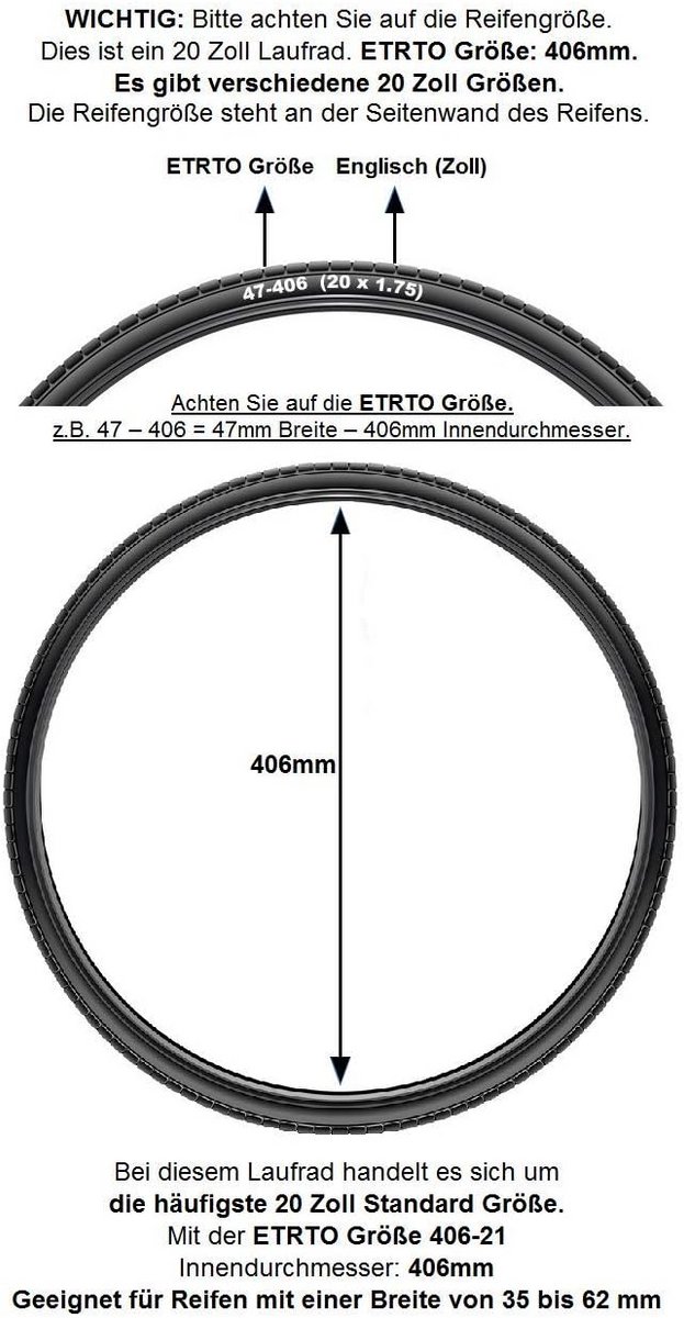 20 inch Voorwiel Fiets Wiel Velg Zwart Balansfiets Vouwfiets Schijfrem