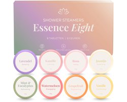 JT Products Shower Steamers Essence Eight 8 Stuks - Douche Steamer Bomb - Stoomtabletten Geschenkset - Douchebommen Bruisbal - Wellness Aroma Gift - Bruisballen Tablet Geur Verspreider - Spa Stoom Tabletten Kado - Aromatherapie Pakket - Cadeau Vrouw