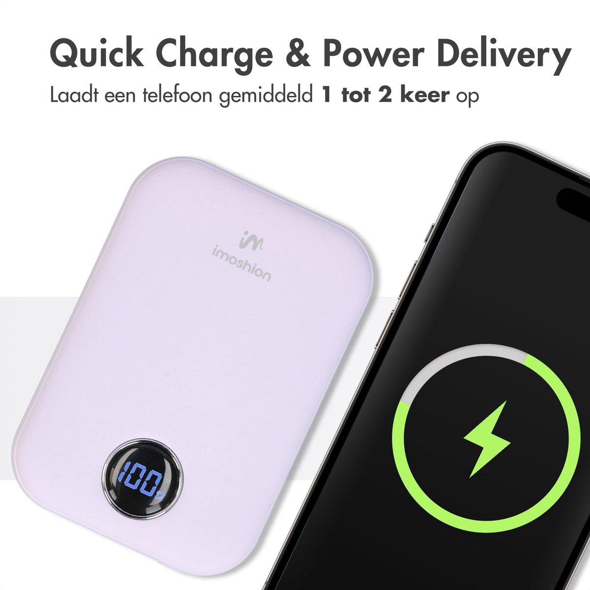 Imoshion Powerbank 10000 mAh Draadloos Lila - afbeelding 2