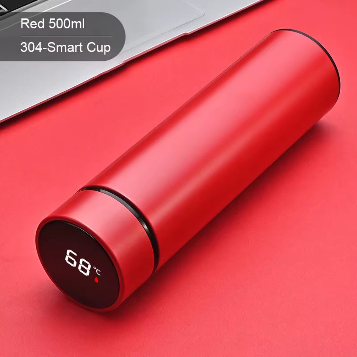 Thermosfles 500ml met Temperatuur Display – RVS Isolatiefles – Warm & Koud – Lekvrij – Waterfles – Rood