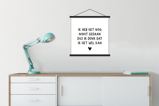 Wanddecoratie met tekst: 'Ik heb het nog nooit gedaan dus ik denk dat ik het wel kan' met een hartje.