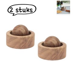 2-delige geurdiffuser van hout - Ronde diffuser van walnoothout - Geurdiffuser voor binnen/in de auto - Handgemaakte houten diffuser voor etherische oliën - Bruin