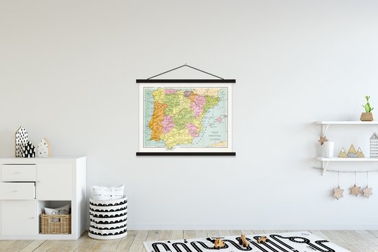 Affiche scolaire - Carte Vintage de l'Espagne et du Portugal - 120x90 cm - Lattes noires
