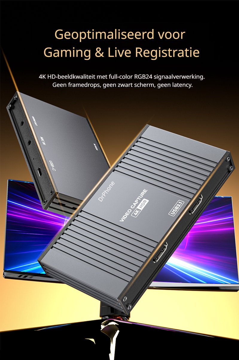 DrPhone CaptureX Pro - 4K240 Capture Card 4K60Hz HDR HDMI Loop-Out 240Hz USB 3.2 Live Game Opname Streaming thumbnail 6