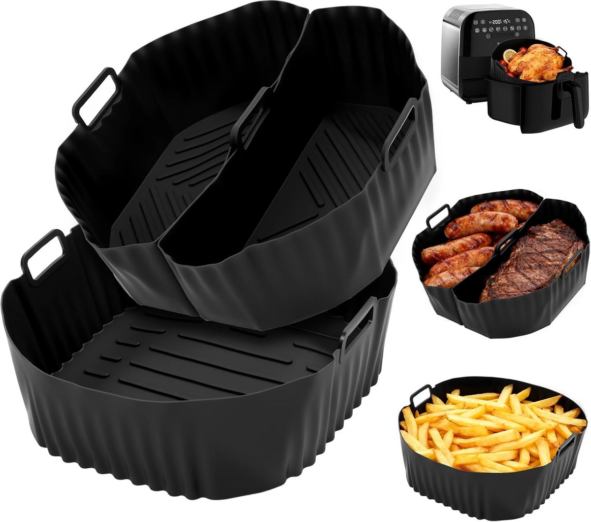 Siliconen Airfryer Accessoires - Herbruikbare Ronde Bakvorm 19-23cm voor Bakken, Braden en Grillen