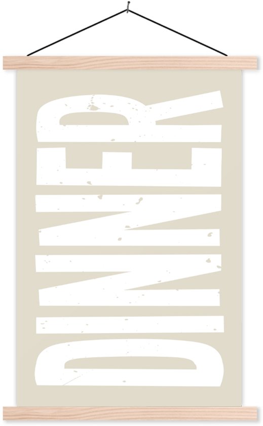 Posterhanger incl. Poster 120x180 cm - Schoolplaat - Vintage - Beige - Japandi - Wit - Textielposter - Blanke latten