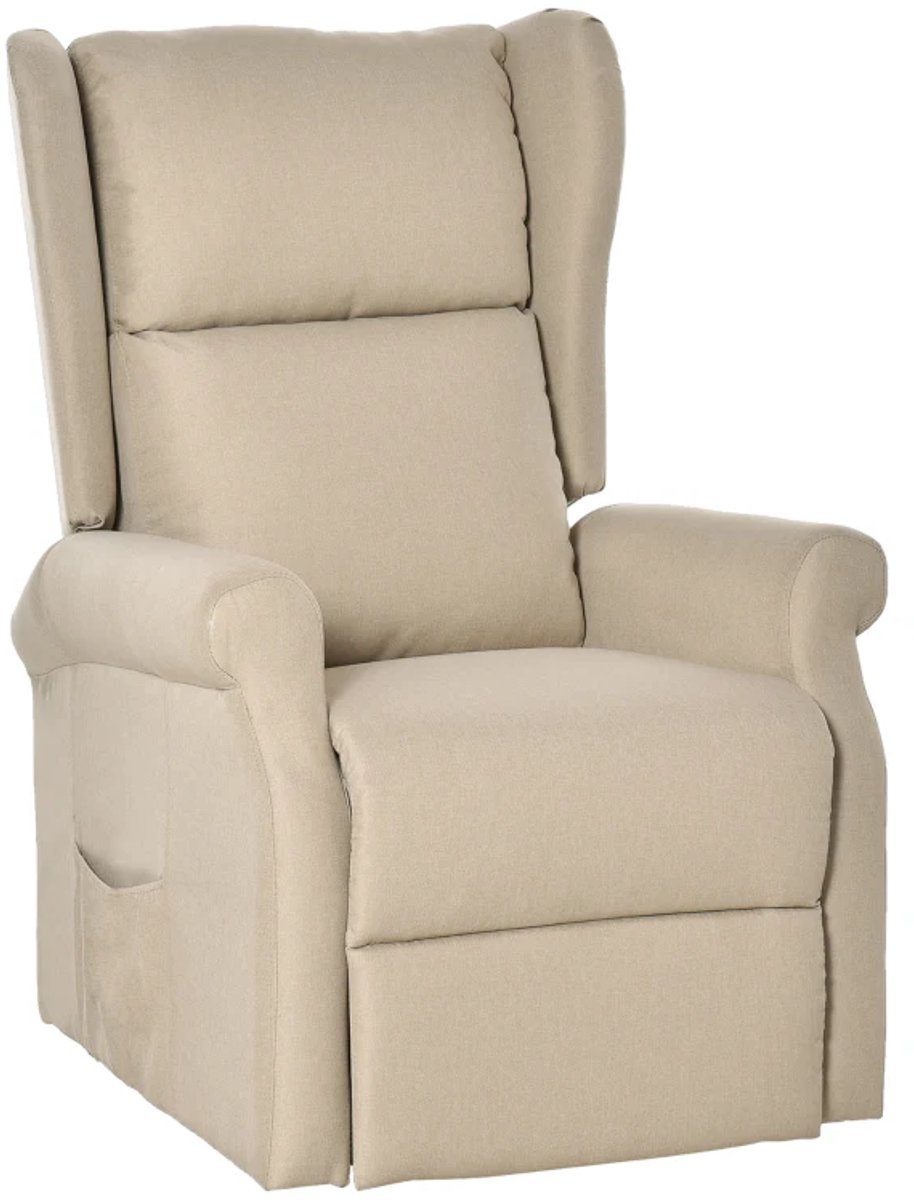 ZYLARO Elektrische Relaxfauteuil met Liftfunctie - Ligstoel - Seniorenstoel - Kantelbaar tot 135° - Verstelbare Rugleuning - tot 200 kg - met Afstandsbediening, Voetensteun - Relaxstoel - TV Stoel - Linnenstof - Crème