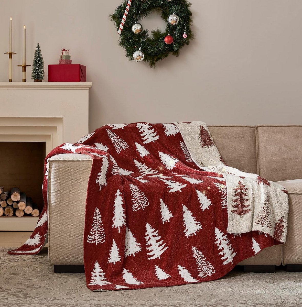 Luxe Woondeken 150x200 cm Rood met Gouddraad voor Kerst en Winter