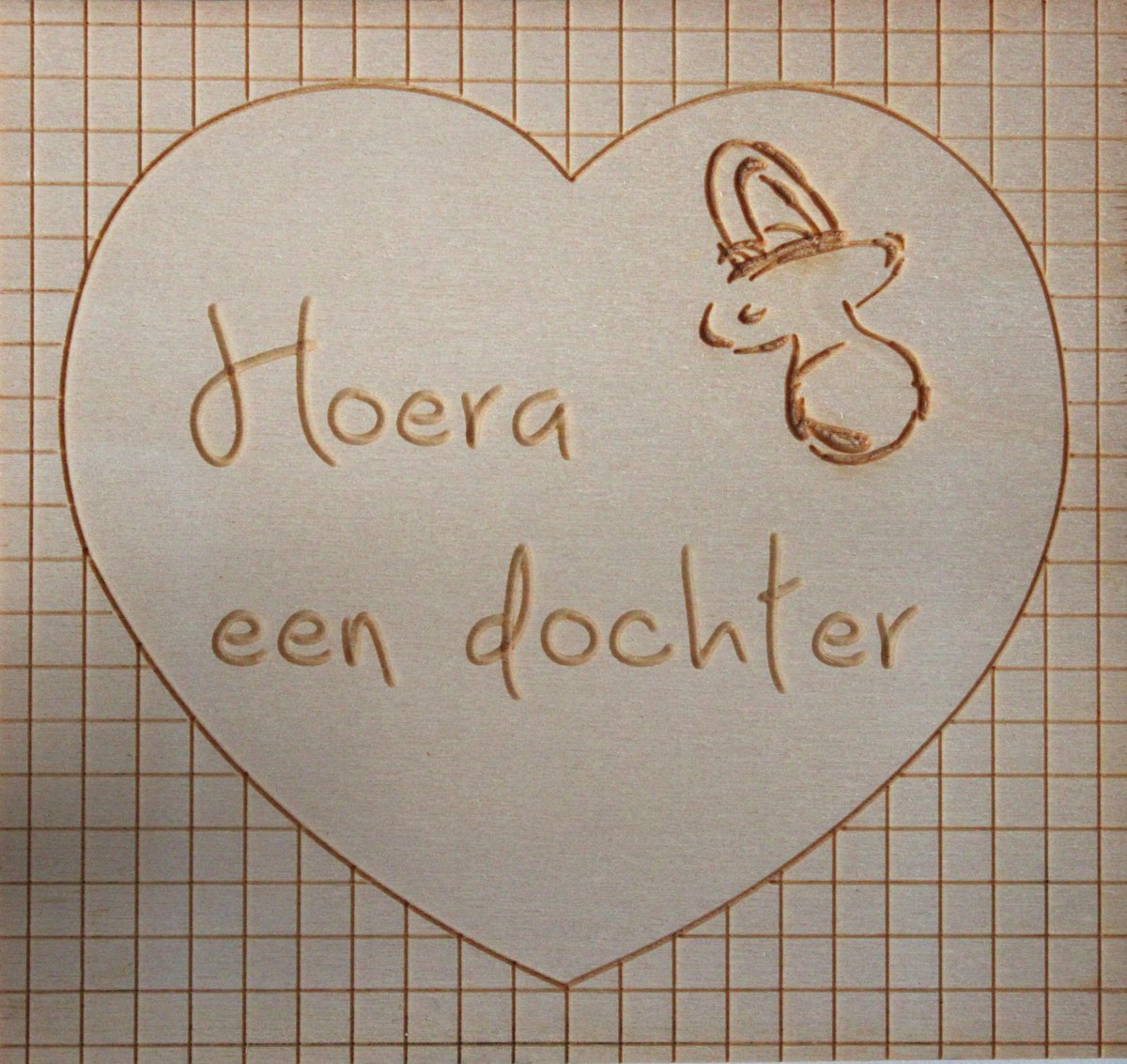 Houten Ansichtkaart - Wenskaart - Wens - Kaart - 15x15cm - Hoera Een Dochter - Geboorte