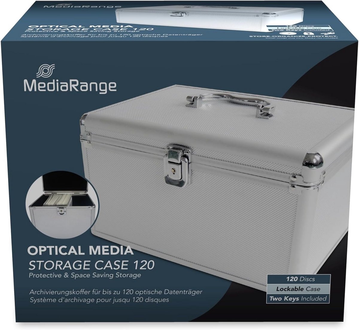 Opbergkoffer voor 120 CD/DVD discs - Aluminium look opbergdoos met sleutelslot