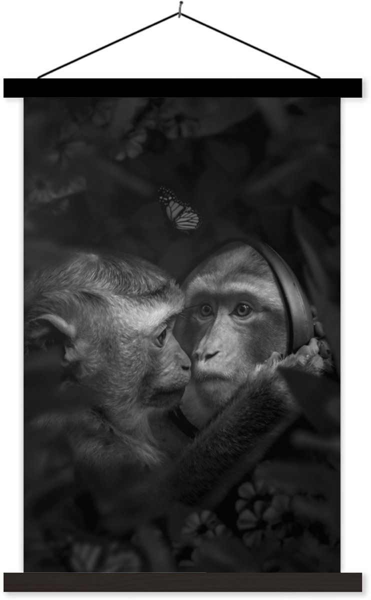 Posterhanger incl. Poster 40x60 cm - Schoolplaat - Aap - Spiegel - Jungle - Textielposter