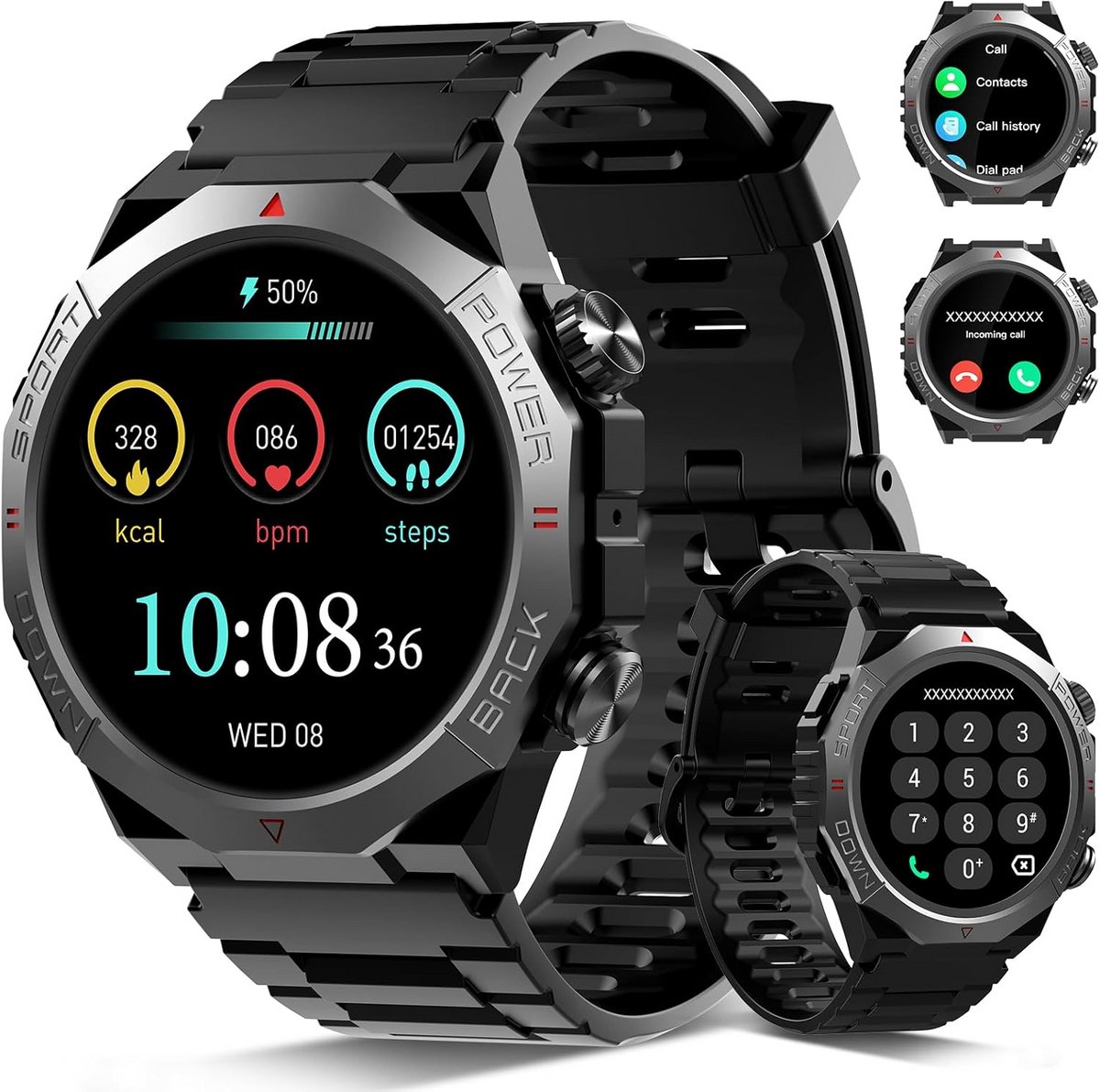 Robuuste Smartwatch voor Heren met Bluetooth Bellen, Hartslagmeter en 110 Sportmodi - Waterdicht IP68