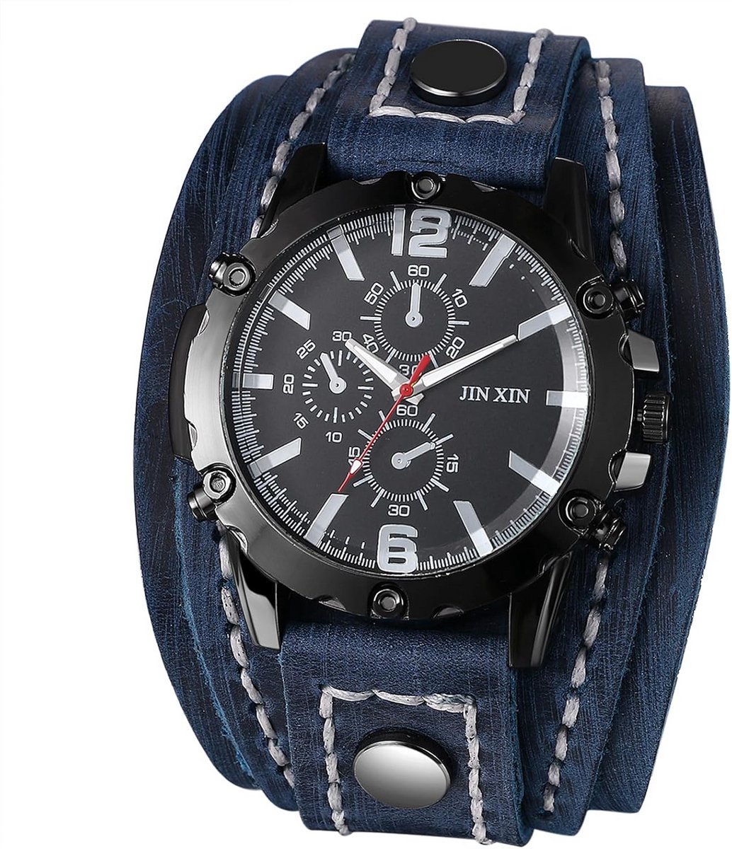 Herenhorloge Stoer met Brede Leren Band Kwarts Vintage Stijl