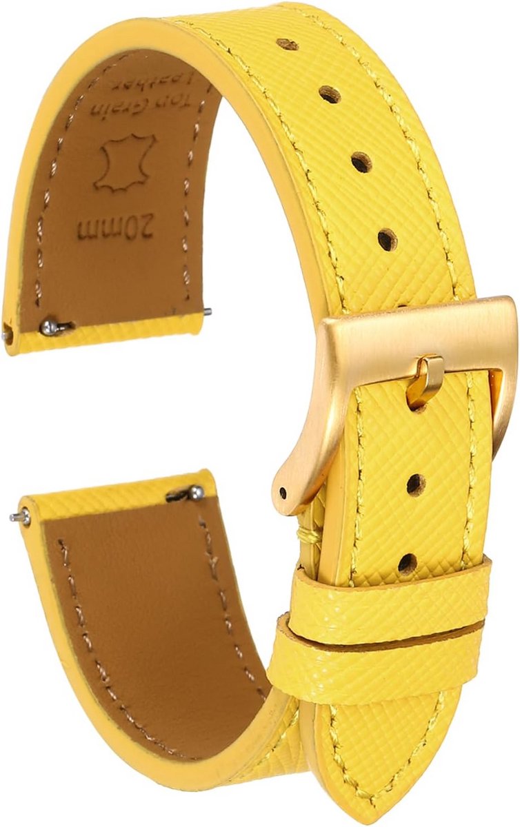 Echt lederen horlogeband met gouden gesp, 20 mm, snelwissel, voor dames en heren