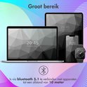 Illustratie toont laptop, tablet en smartphone verbonden via Bluetooth 5.1 tot 10 meter.