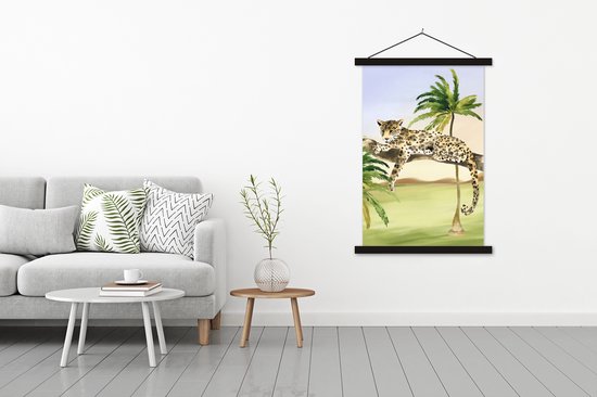 Porte-affiche avec affiche - Affiche scolaire - Panthère - Safari - Aquarelle - 120x180 cm - Lattes noires