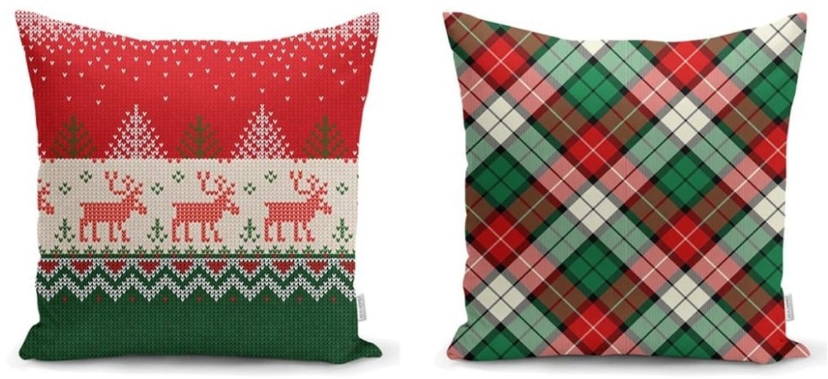 De Groen Home Sierkussen velvet set van 2 stuks 50x50 - Kerst rendieren - Inclusief binnenkussen Wit