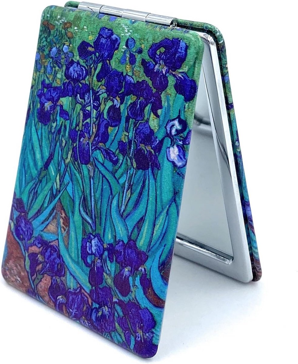 Compacte Rechthoekige Spiegel met Van Gogh Iris Kunst - Oprolbare Portemonneespiegel voor Reizen
