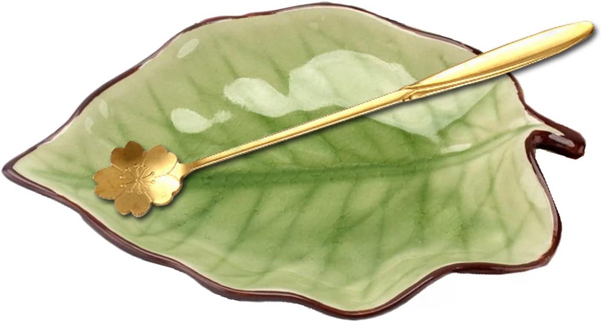 Keramische Lepelsteun Bladvorm 19x13 cm Groen