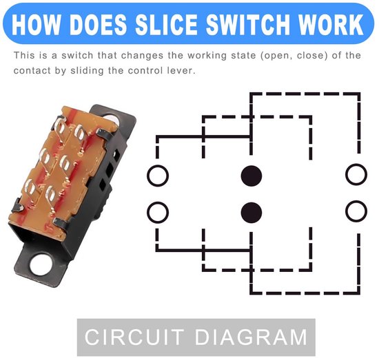 Mini Micro Schuifschakelaar DPDT – 6 Mm Hoge Knop, 6 Pins, 3 Standen (ON-OFF-ON) – 50V DC, 0,5A – 100 Stuks – Voor PCB, Arduino En Elektronische Projecten