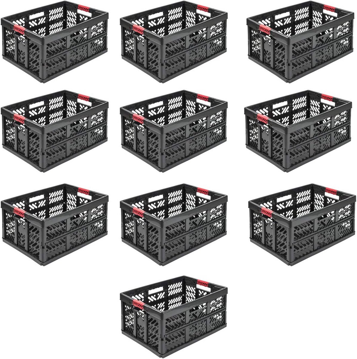 10x Opvouwbare Opslagbox - Robuuste Boodschappenkrat - 45 Liter - Stapelbaar