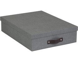 Famanu - Documentenbox voor A4-papier, brochures, bureaulade met deksel en handvat, opbergdoos van vezelplaat en papier in linnenlook, grijs