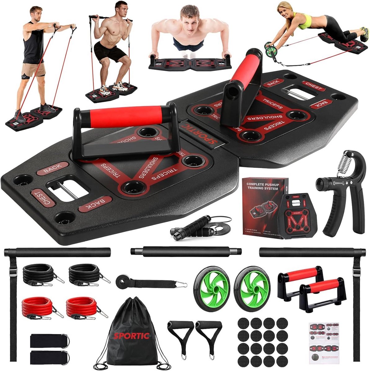 Draagbare Push Up Board met Weerstandsbanden en Ab Roller voor Full Body Thuistraining