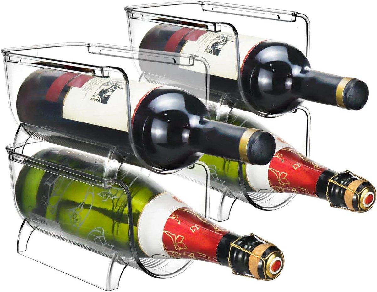 Ronte - Flessenhouder voor 4 flessen - Transparant Flessenrek - Stapelbaar - Universeel voor keuken, koelkast en kelder.